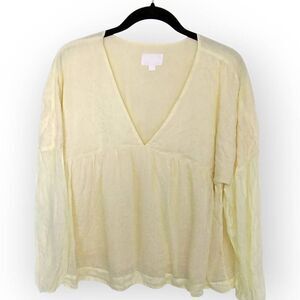 EVERY Womens Top‎ Sz Large Butter Yellow Linen Relaxed Fit Short Long Sleeves